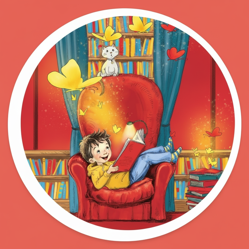 Child reading with imagination